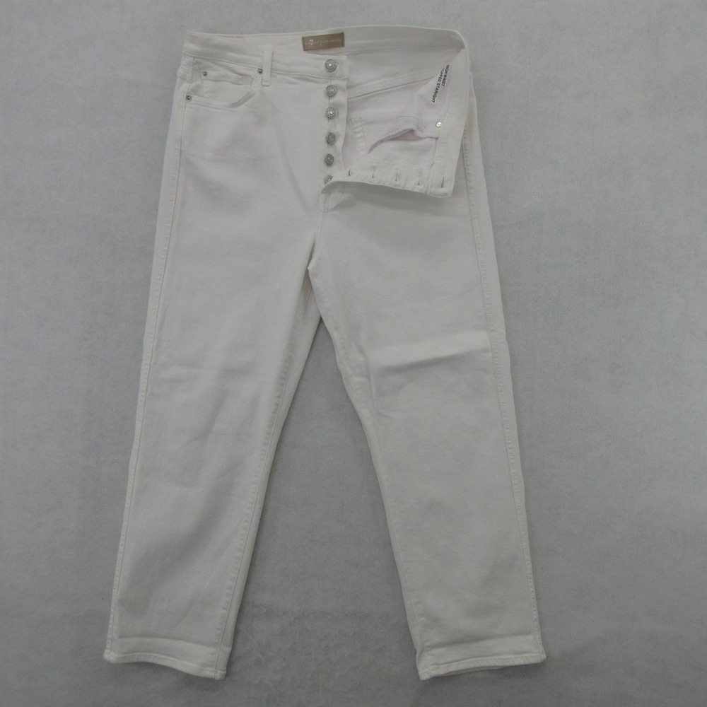 7 For All Mankind High Waist Cropped Straight Jeans Womens 33 White Button Fly